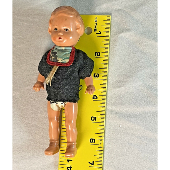 Edi German 6.5 inch Vintage Jointed Celluloid Plastic Baby Boy Doll Toy Mid Cent - Picture 6 of 7